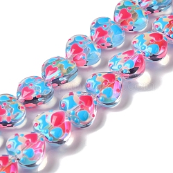 Perles en verre à la main brins, avec l'émail, cœur, bleu profond du ciel, 11~12x12~12.5x6~6.5mm, Trou: 0.6mm, Environ 30 pcs/chapelet, 13.27'' (33.7 cm)