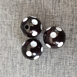 Perles de résine opaques, ronde, avec motif à pois, noir, 18mm, Trou: 1.5mm, 200 pcs /sachet 