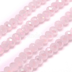 Electroplate Imitation Jade Glass Rondelle Beads Strands, Faceted, AB Color Plated, Pink, 6x4mm, Hole: 1mm,  about 95pcs/strand, 16.9inch
