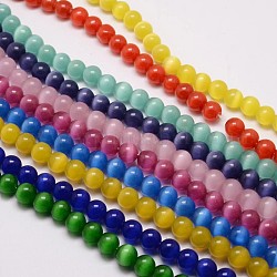 Chapelets de perles d'œil de chat, ronde, couleur mixte, 10mm, Trou: 1.5mm, Environ 40 pcs/chapelet, 15.5 pouce