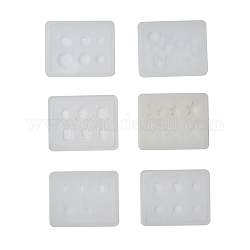 Silicone Molds, Resin Casting Molds, For UV Resin, Epoxy Resin Jewelry Making, Mixed Shape, White, 49.5~50x39.5~40x5~7.5mm, Inner Diameter: 4~12mm