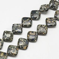 Fili di perline turchese sintetico, tinto, rombo, nero, 17~19x17~19x4~7mm, Foro: 1.5 mm, circa 24pcs/filo, 15.7 pollice