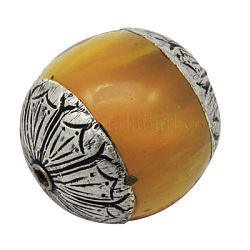 Beeswax Beads, with 925 Sterling Silver Bead Caps, Drum, Antique Silver Metal Color, Chocolate, 26x24mm, Hole: 2mm