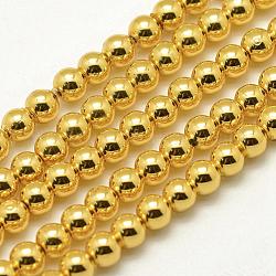 Chapelets de perles en hématite synthétique sans magnétiques, ronde, plaqué or et de lumière, 4mm, Trou: 0.5mm, Environ 104 pcs/chapelet, 15.7 pouce