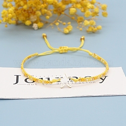 Bracelet tressé en perles de rocaille miyuki avec étoile ouverte, bracelet d'amitié réglable pour femme, jaune, 11 pouce (28 cm)