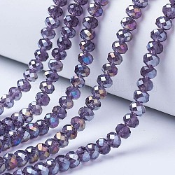 Chapelets de perles en verre électroplaqué, de couleur plaquée ab , facette, rondelle, indigo, 4x3mm, Trou: 0.4mm, Environ 123~127 pcs/chapelet, 16.5~16.9 pouce (42~43 cm)