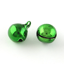 Ciondoli con pendenti in ottone campanelli sottovuoto, verde, 13x10mm, Foro: 1.5 mm