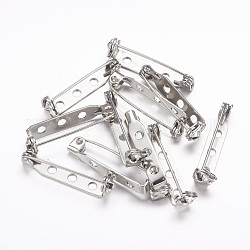 Iron Pin Backs, Platinum Color, 27mm long, 5mm wide, 7mm thick, hole: about 2mm, Pin: 0.8mm