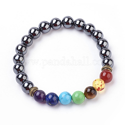Bracciali elastico gemstone, tondo, chakra perline bracciali, con accessori in lega, 2 pollice (51 mm)