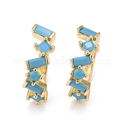 Cubic Zirconia Star Cuff Earrings, Real 18K Gold Plated Brass Jewelry for Non Piercing, Lead Free & Cadmium Free, Deep Sky Blue, 16x13x5mm, Inner Diameter: 9mm