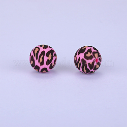 Printed Round Silicone Focal Beads, Magenta, 15x15mm, Hole: 2mm