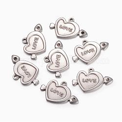 304 Stainless Steel Pendant Rhinestone Settings, Heart with Word Love, For Valentine's Day, Stainless Steel Color, 14x22x1.5mm, Hole: 1mm, Fit For 1.5mm Rhinestone.