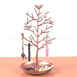 Estante de exhibición del soporte de la joyería del árbol de los pájaros de la aleación, poseedor, con fondo de hierro, para colgar collares pendientes pulseras, cobre rojo, 150x150x300mm