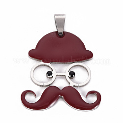 201 Stainless Steel Enamel Pendants, Human with Mustache and Hat, Brown, 35x31.5x2mm, Hole: 8x4mm