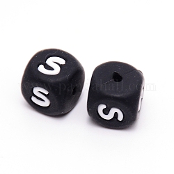 Perlas de silicona, cubo con letter.s, negro, 12x12x12mm, agujero: 2 mm