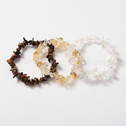 Copeaux de pierres précieuses multi-brins se étendent bracelets, 3 bracelets un ensemble, jaune, 53~55mm
