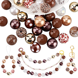 PandaHall Elite 1 Set Mixed Style Acrylic Round Beads Sets, Coconut Brown, 19~20mm, Hole: 2mm, about 50pcs/bag