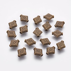 Tibetischer stil legierung perlen, Rhombus, Bleifrei und Nickel frei und Cadmiumfrei, Antik Bronze, 10x9x3 mm, Bohrung: 1 mm