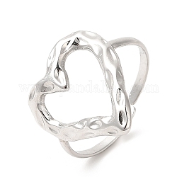 201 anello a polsino aperto in acciaio inossidabile, anello da dito a cuore cavo martellato da donna, colore acciaio inossidabile, misura degli stati uniti 8 1/4 (18.3mm), 1.5mm