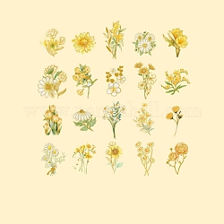 40Pcs 20 Styles Hot Stamping PVC Waterproof Flower Decorative Stickers, Self-adhesive Flower Decals, for DIY Scrapbooking, Gold, Packing: 110x90mm, 2pcs/style