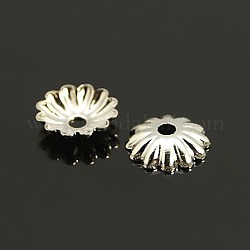 Platinum Plated Flower Brass Bead Spacer Caps, Jewelry Findings, Lead Free and Cadmium Free, about 6mm in diameter, 1.5mm thick, hole: 1mm