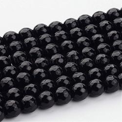 Gemstone Beads Strands, Black Onyx, Natural Faceted Round, Dyed, Black, about 10mm in diameter, hole: 1mm, 38 pcs/strand, 15 inch