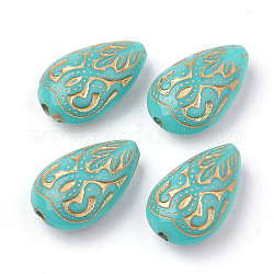 Teardrop Plating Acrylic Beads, Golden Metal Enlaced, Turquoise, 18x11.5x7.5mm, Hole: 1.5mm, about 588pcs/500g