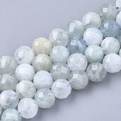 Natural Aquamarine Beads Strands, Faceted, Round, 7.5~8x8mm, Hole: 1mm, about 25pcs/strand, 7.48 inch