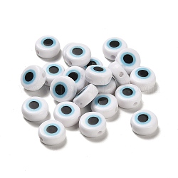 Perles acryliques laquées, plat rond avec des yeux, noir, 10x5mm, Trou: 1.8mm