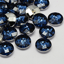 Taiwan Acrylic Rhinestone Buttons, Faceted, 2-Hole, Disc, Marine Blue, 11.5x4mm, Hole: 1mm