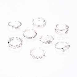 Латунные кольца на пальцах манжеты, штабелируемые кольца, с кубического циркония, разнообразные, прозрачные, старинное серебро и платина, американский размер 3 (14мм), 8шт / комплект