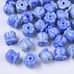 Синтетических коралловых бусин, окрашенные, два тона, тюльпан, Плут синий, 8.5x8 мм, отверстие : 1.5 мм