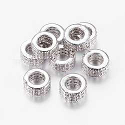Perline europeo zirconi in ottone, colonna, platino, 8x4mm, Foro: 5 mm