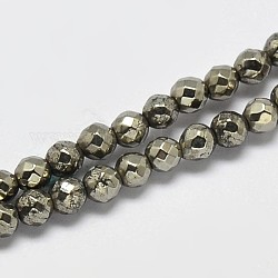 Chapelets de perles rondes en pyrite naturelle, facette, Grade a, 3mm, Trou: 1mm, Environ 130 pcs/chapelet, 16 pouce