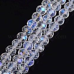 Chapelets de perles en verre, rondelle, blanc, de couleur plaquée ab , environ 10 mm de diamètre, épaisseur de 7mm, Trou: 1mm, Environ 70~72 pcs/chapelet, 18 pouce / brin
