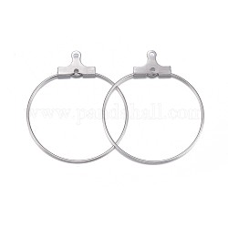 316 Surgical Stainless Steel Hoop Earring Findings, Ring, Stainless Steel Color, 29x25.5x0.7mm, 21 Gauge, Hole: 1mm