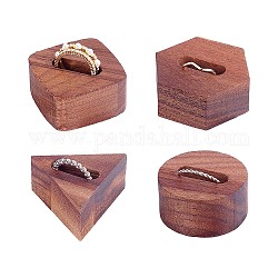 Fingerinspire 4 pcs 4 estilos exhibiciones de anillo de nogal negro, formas mixtas, saddle brown, 1pc / estilo