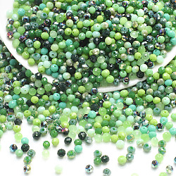 Abalorios de vidrio electroplate, facetados, redondo, verde lima, 4x3.5mm, agujero: 1 mm