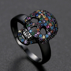 Anello da dito con teschio di zirconi cubici, elettroforesi gioielli punk gotici in ottone placcato nero per le donne, colorato, misura degli stati uniti 6 (16.5mm)
