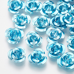 Bolas de aluminio, 3-pétalo de flor, el cielo azul, 8.5~9x4.5mm, agujero: 1 mm, aproximamente 950 unidades / bolsa