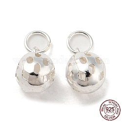 Colgantes de 925 plata de ley, con anillos de salto, encantos de bola redonda hueca, plata, 11x8.5mm, agujero: 4 mm