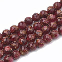 Naturchalcedon Perlenstränge, Nachahmung Gold Clinquant Stein, gefärbt und erhitzt, Runde, rot, 8~9 mm, Bohrung: 1 mm, ca. 45~48 Stk. / Strang, 15.7 Zoll
