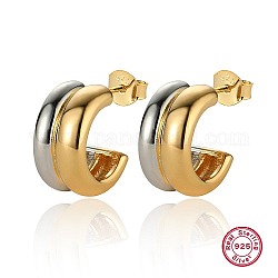 Boucles d'oreilles à tige en argent sterling 925 bicolore, boucles d'oreilles demi-créoles, platine et d'or, 15x8mm