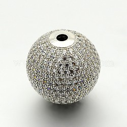 Ottone micro spianare perle tonde zirconi,  cadmio& piombo libero, chiaro, platino, 20mm, Foro: 3 mm