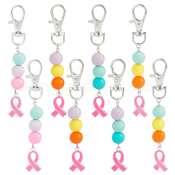 PH PandaHall 8pcs Pink Ribbon Awareness Keychains Silicone Bead Keychain Lanyards Bag Pendant Ribbon Breast Cancer Awareness Ribbon Key Chain Gift for Mom, Sister, Auntie