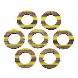 Anhänger aus Harz und Walnussholz, Ton zwei, Ring, Gelb, 39x2~3 mm, Bohrung: 2 mm