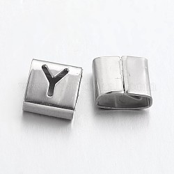 Letter Style 201 Stainless Steel Square Slide Charms, Letter.Y, 9x8x4mm, Hole: 8x3mm