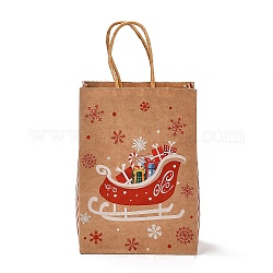 Рождественские тематические прямоугольные бумажные пакеты, с ручками, для подарочных пакетов и сумок, санки, мешок: 8x15x21 см, fold: 210x150x2mm