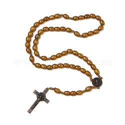 Collane con ciondolo croce crocifisso religioso in lega, collana di perline di legno, verga d'oro scuro, 24-3/4 pollice (63 cm)