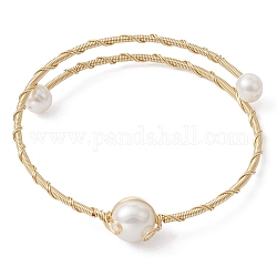 Grade un bracelet manchette en perles naturelles, bracelet enroulé en fil de cuivre plaqué en rack, or, diamètre intérieur: 2 pouce (5.1 cm)